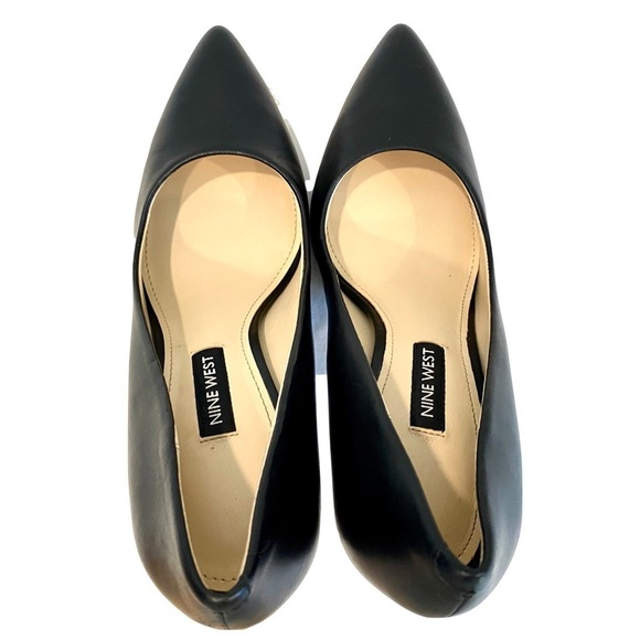 Nine West NWFlax Black Leather Dress Pumps Chic Stylish Classic Pointed Size 7 - Picture 8 of 11